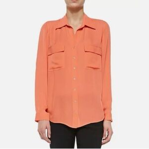 L'Agence 100% Silk Long-Sleeve Two-Pocket Button Up Orange Blouse size 0